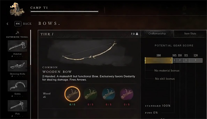 Crafting a Bow in New World